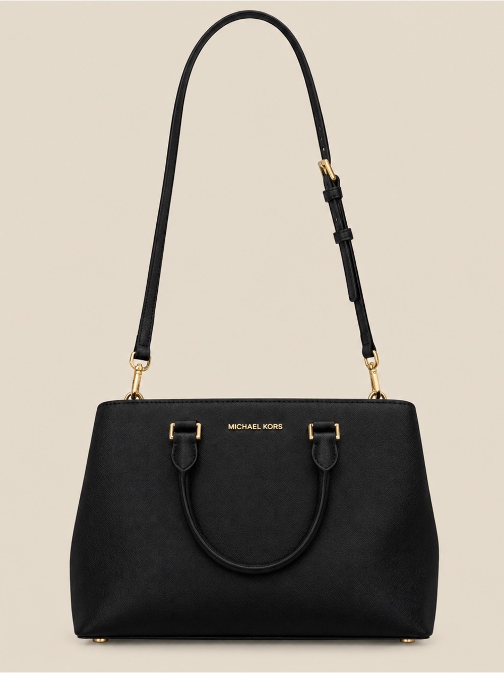 Michael Kors Black Leather Satchel with Gold Hardware